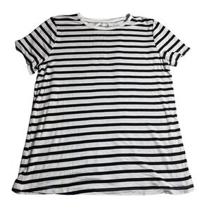 Nine West Women's Black White Striped Crew Neck Short Sleeve T Shirt Top Size L